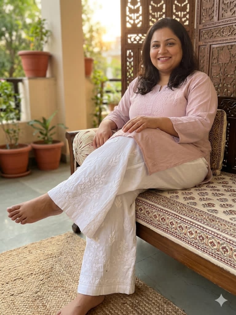 Plus Size Pure Cotton Hand Embroidered Chikankari Palazzo Pants