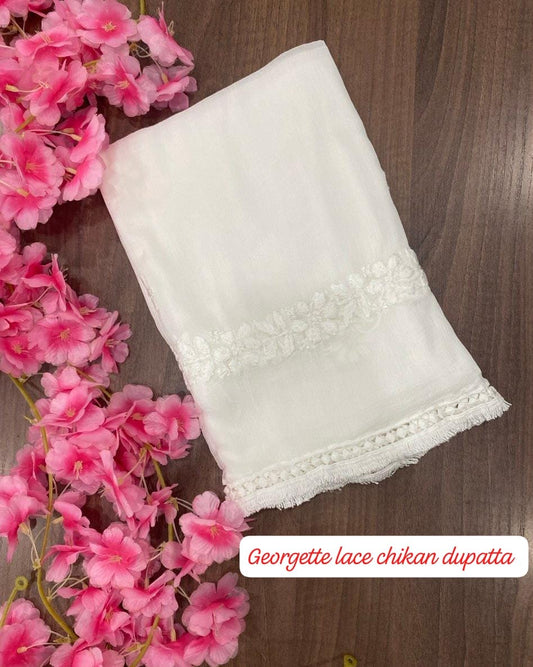 Ultra-Soft Makhmal Chiffon Chikankari Lace Dupatta