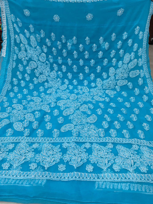 Beautiful Georgette Saree with Designer Lining Work Pallu & Blouse