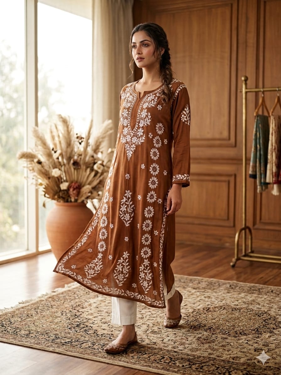 Lucknowi Chikankari Beautiful Heavy Work Modal Kurti