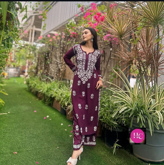 PREMIUM QUALITY REYON KURTI PLAZO SET WITH FINEST HAND EMBROIDERY