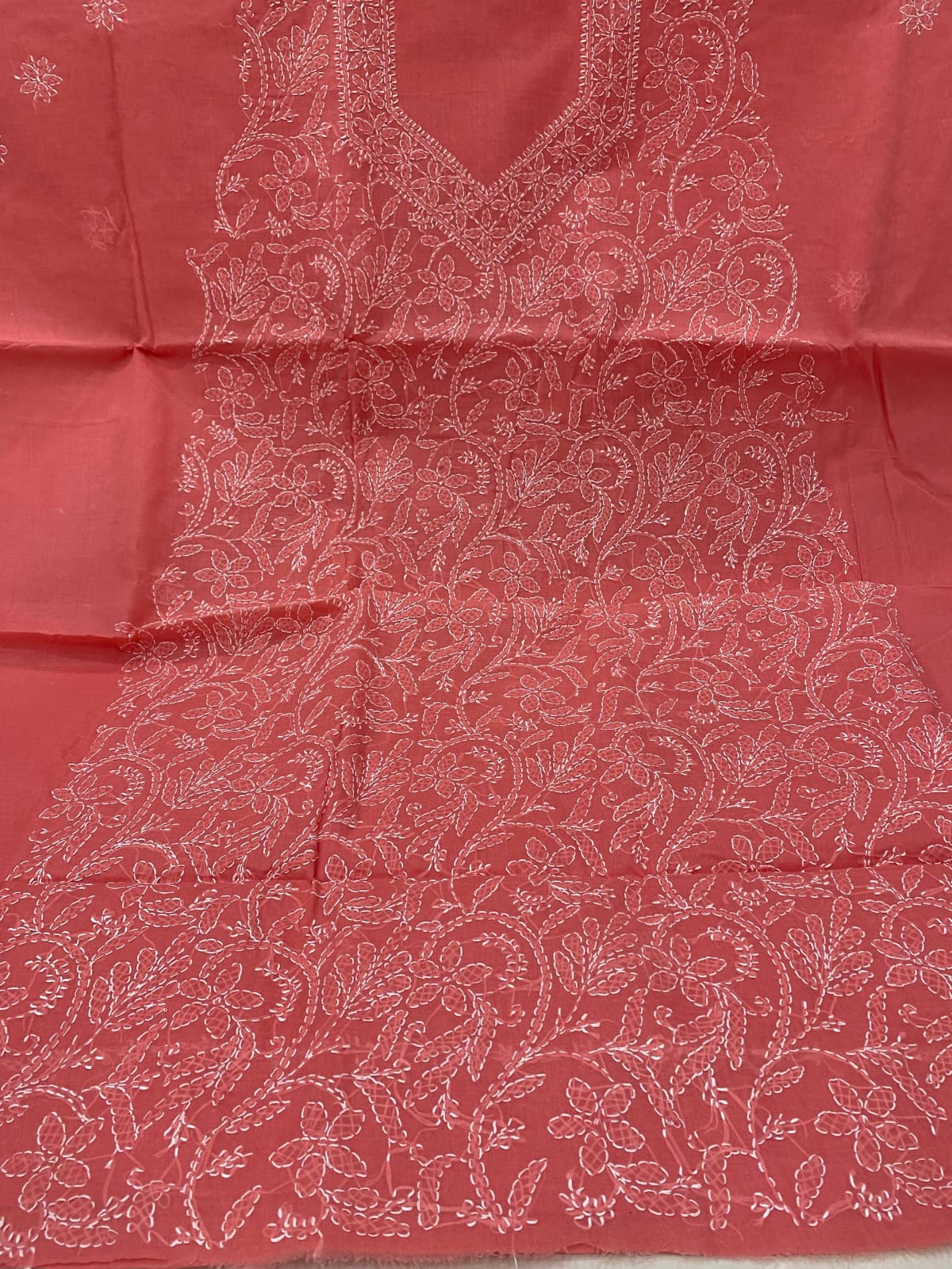 Pure Cotton 3 Pc Unstitched Suit with Front Jaal Chikankari & Cotton Dupatta