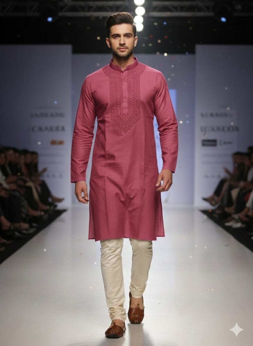 Fine Quality Raymond Cotton Men’s Embroidered Kurta Set