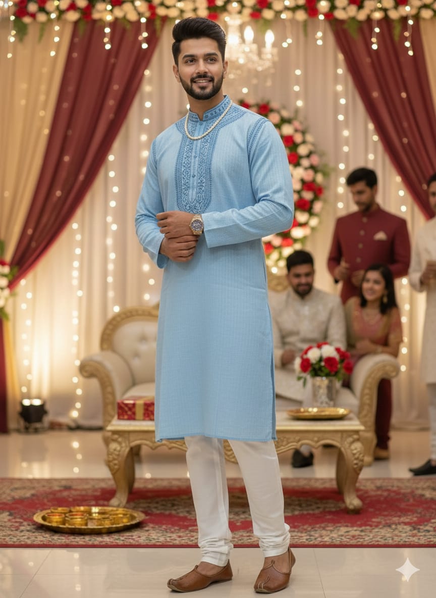 Fine Handwork Soft Cotton Kurta Set with Self Lining
