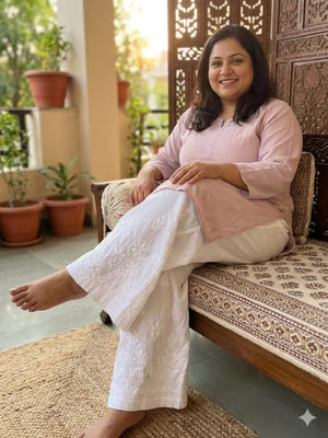 Plus Size Pure Cotton Hand Embroidered Chikankari Palazzo Pants