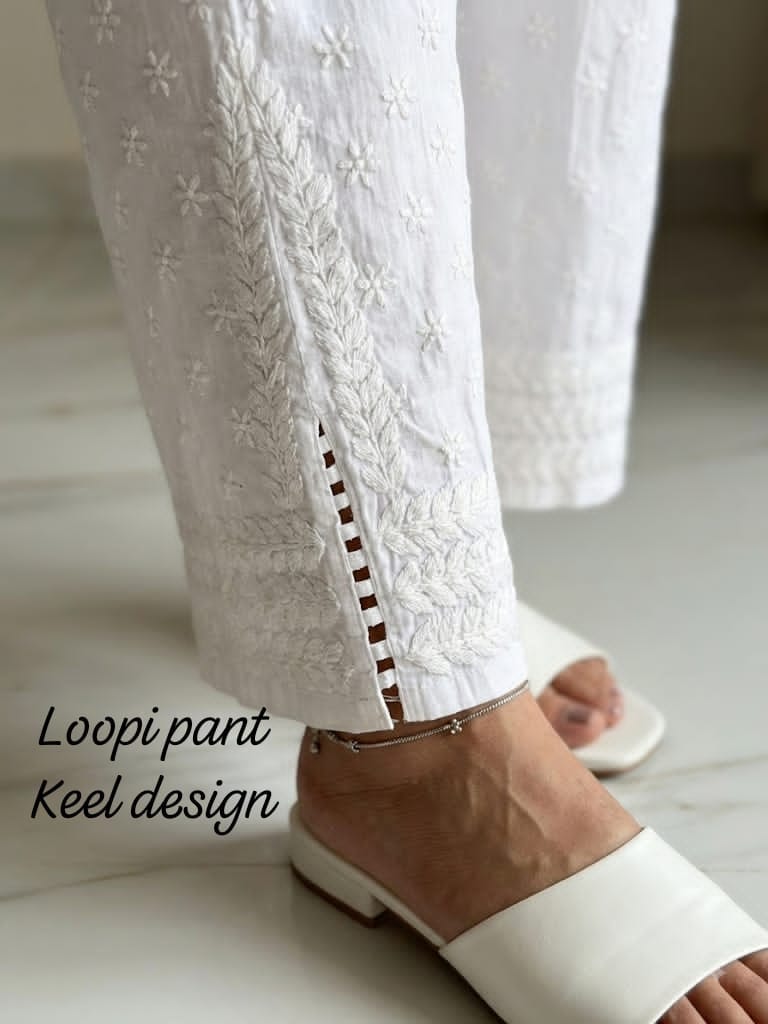 Pure Cotton Hand Embroidered Chikankari Loopi Pants