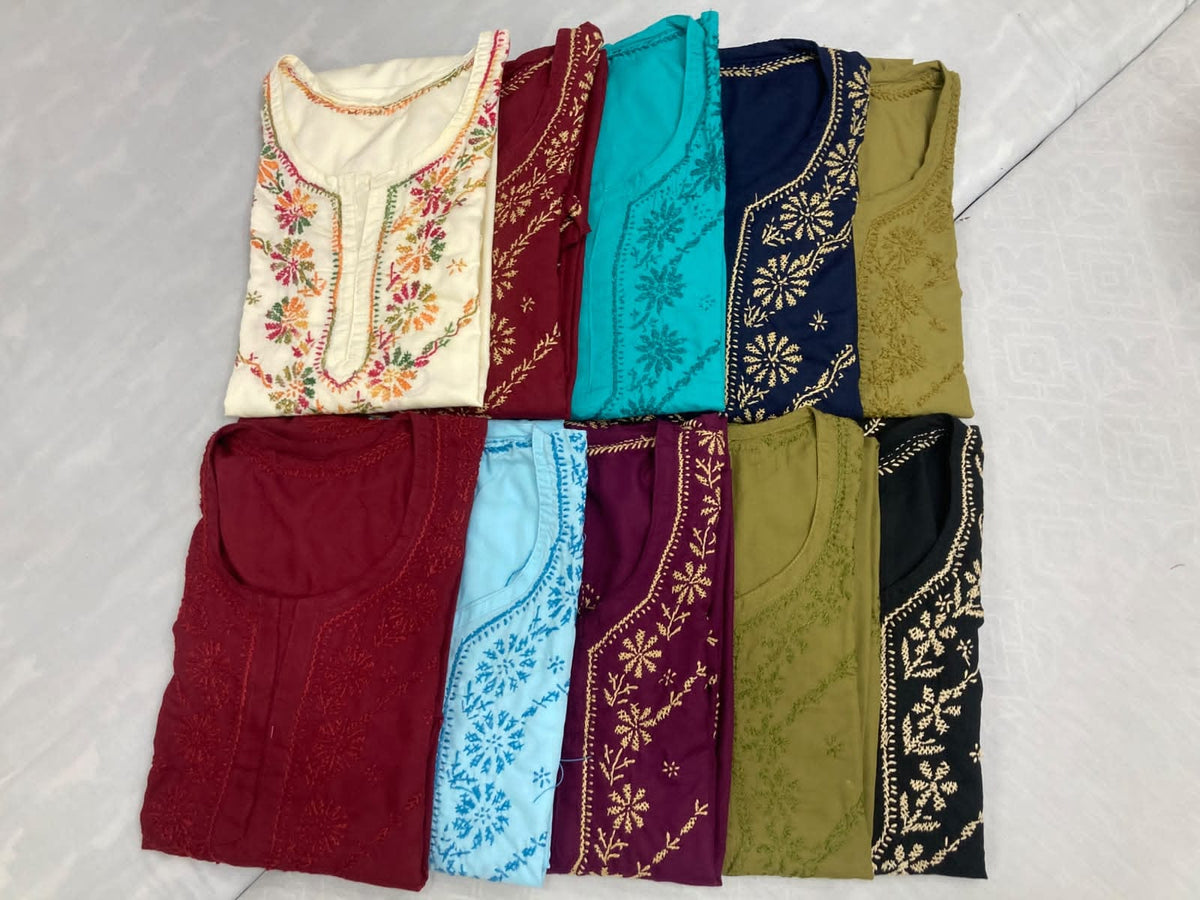 Premium Cotton Hand Embroidered A-Line Chikankari Nighty with Pocket