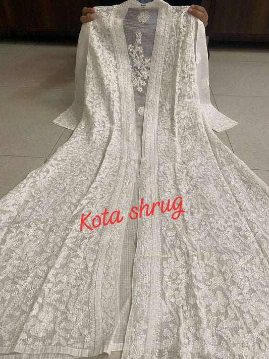 Pure Kota Doria Hand Embroidered Long Chikankari Shrug