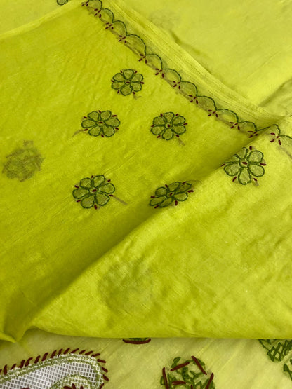 Hand Embroidered Pure Cotton Lucknowi Chikankari Saree with Blouse Piece
