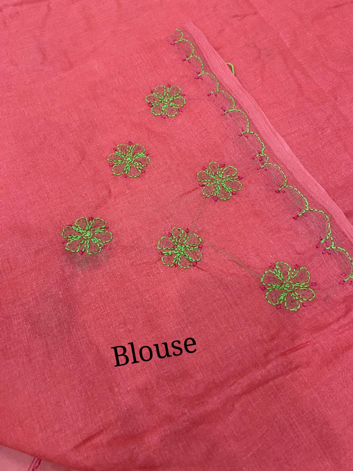 Hand Embroidered Pure Cotton Lucknowi Chikankari Saree with Blouse Piece