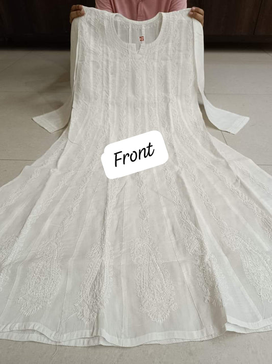 Pure Cotton Hand Embroidered Lucknowi Chikankari Anarkali Kurti