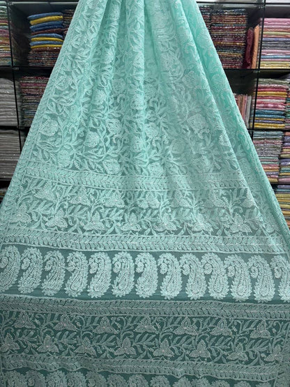Heavy Dense Hand Embroidered Georgette Lucknowi Chikankari Full Jaal Saree with Blouse Piece