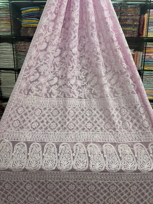 Heavy Dense Hand Embroidered Georgette Lucknowi Chikankari Full Jaal Saree with Blouse Piece