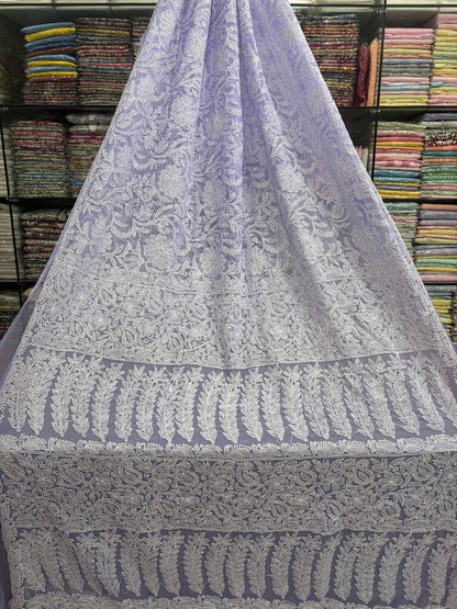 Heavy Dense Hand Embroidered Georgette Lucknowi Chikankari Full Jaal Saree with Blouse Piece