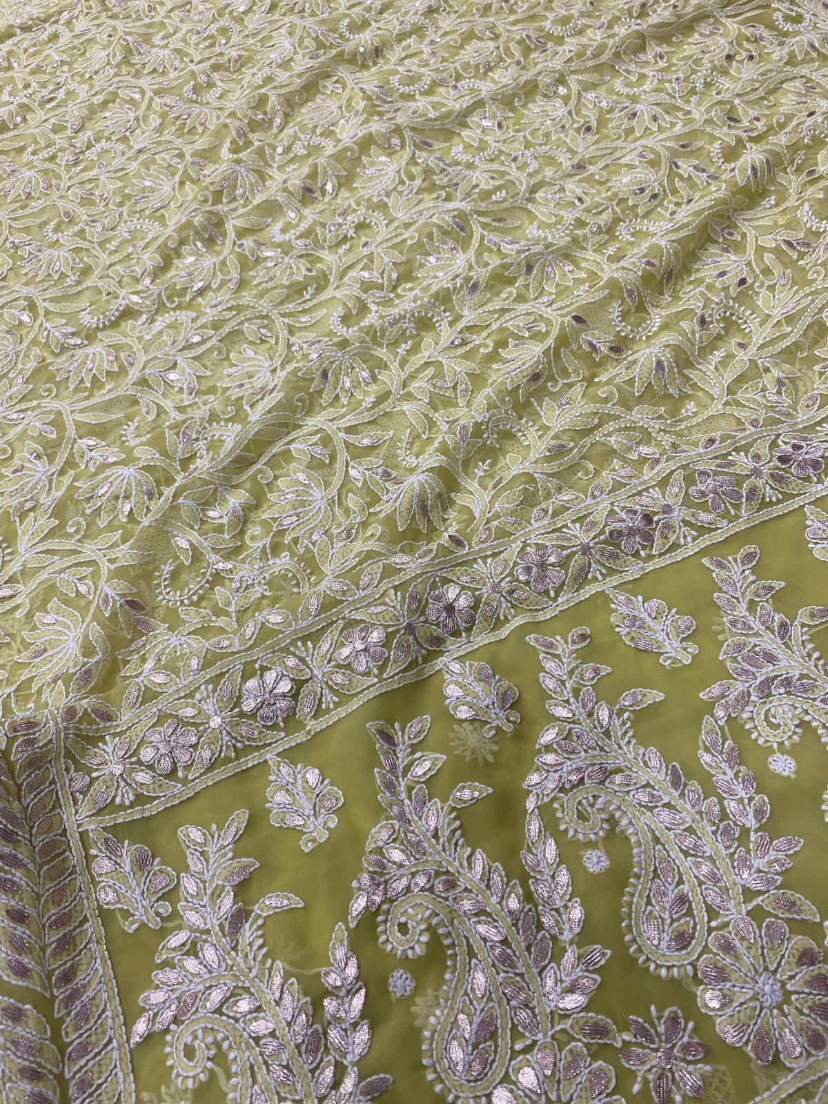 Hand Embroidered Georgette Lucknowi Chikankari Full Jaal Saree with Fine Gotta Patti Work & Blouse Piece