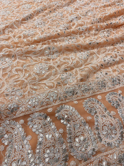 Hand Embroidered Georgette Lucknowi Chikankari Full Jaal Saree with Fine Gotta Patti Work & Blouse Piece