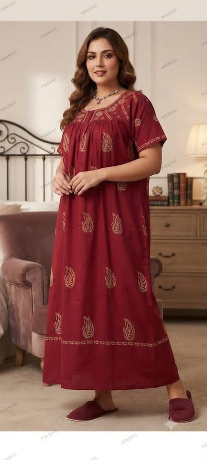 Plus Size Cotton Hand Embroidered Lucknowi Chikankari Nighty / Maxi Gown