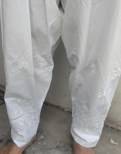 Premium Hand Embroidered Lucknowi Chikankari Pure Cotton Salwar