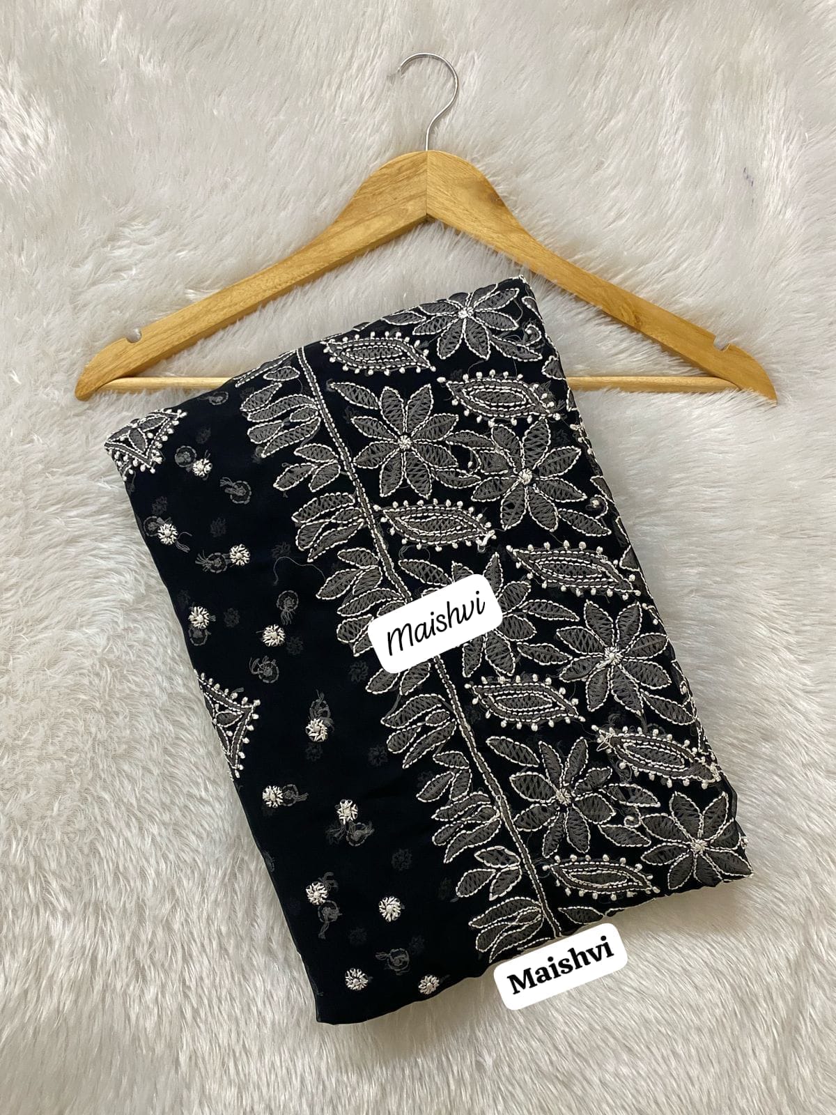Premium Hand Embroidered Lucknowi Chikankari Resham Thread Keel Work Saree with Blouse Piece