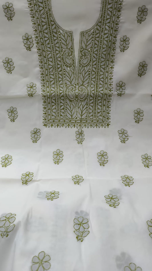 Premium Pure Cotton Hand-Embroidered Unstitched Suit Set with Chiffon Dupatta