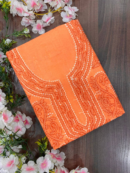 Pure Cotton Unstitched Kashmiri Gala Suit Set with Cotton Dupatta