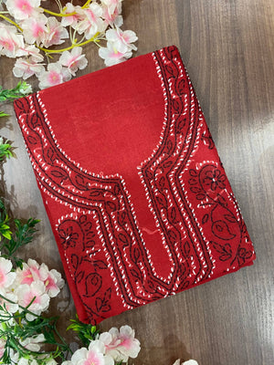 Pure Cotton Unstitched Kashmiri Gala Suit Set with Cotton Dupatta