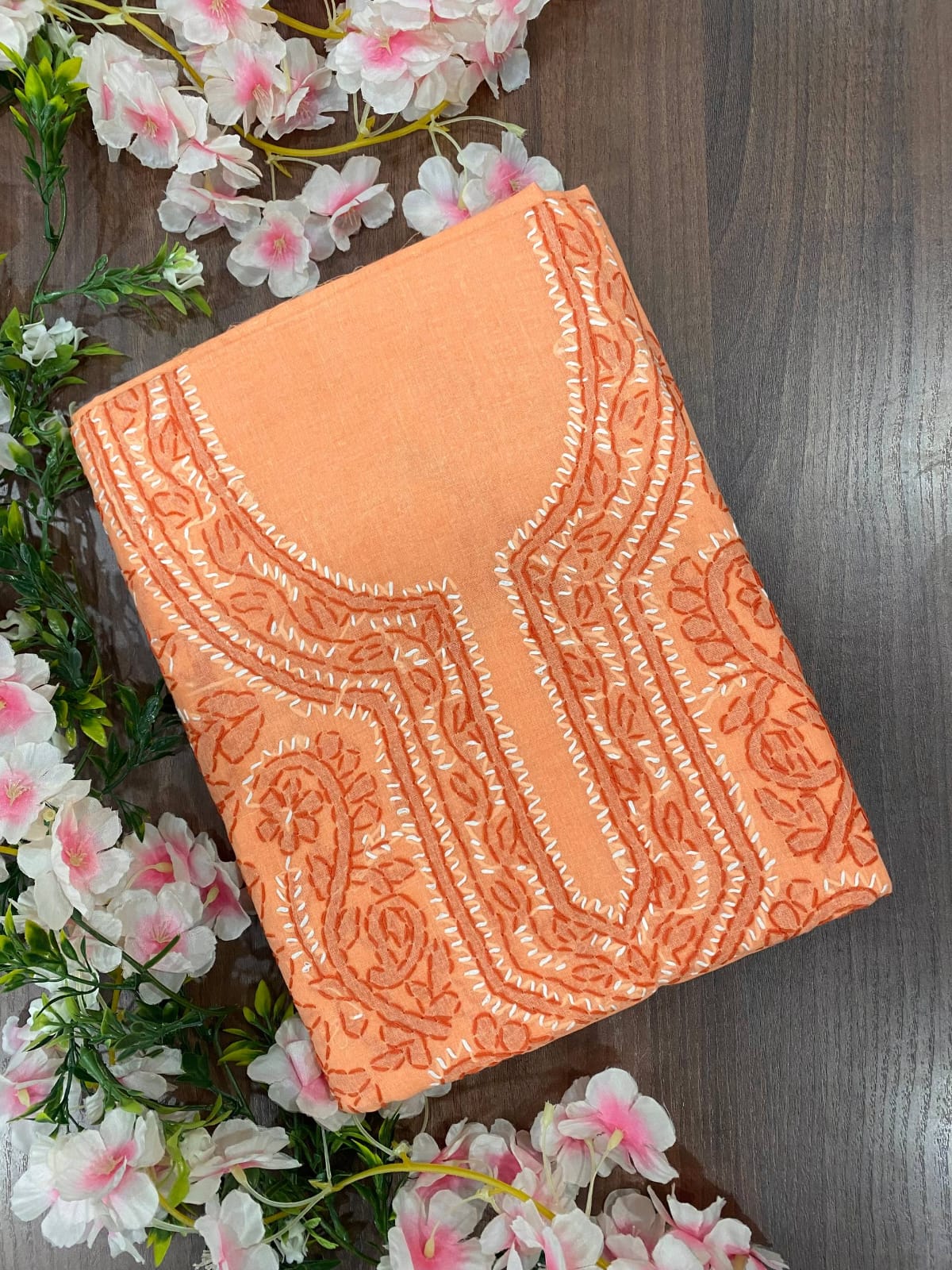 Pure Cotton Unstitched Kashmiri Gala Suit Set with Cotton Dupatta