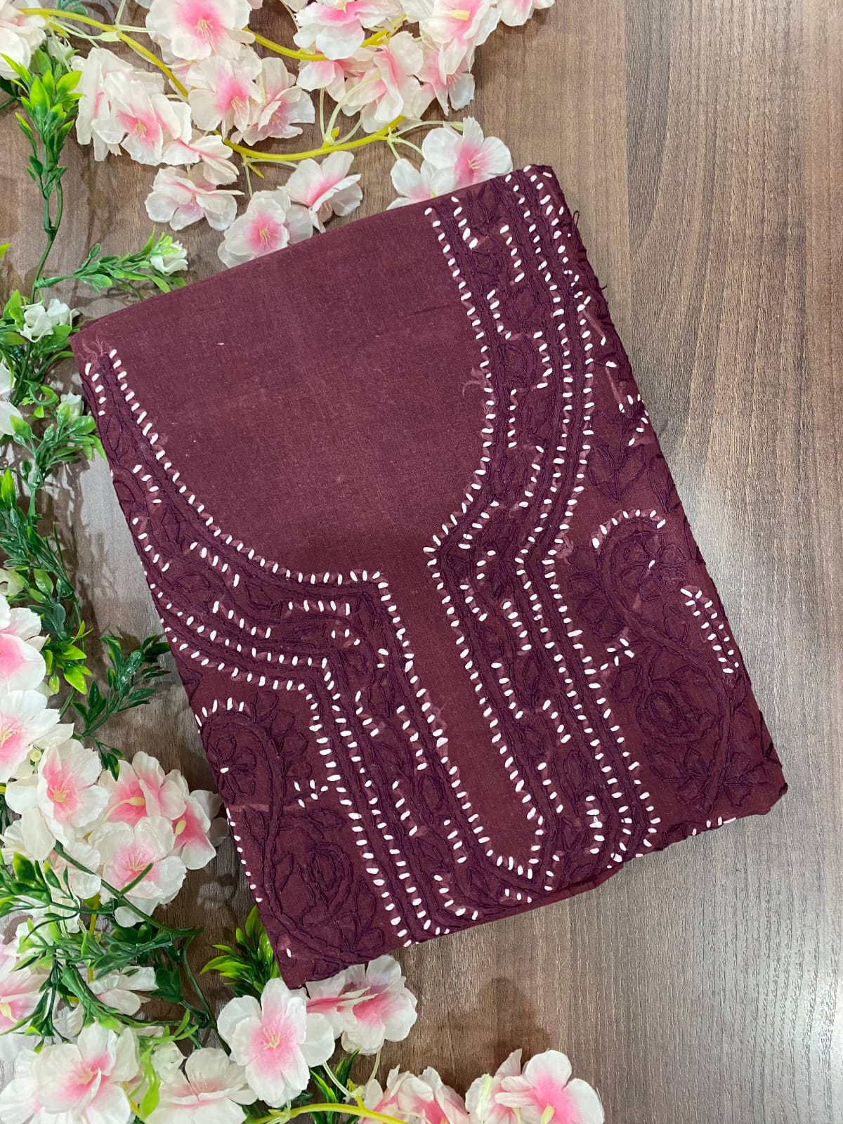 Pure Cotton Unstitched Kashmiri Gala Suit Set with Cotton Dupatta