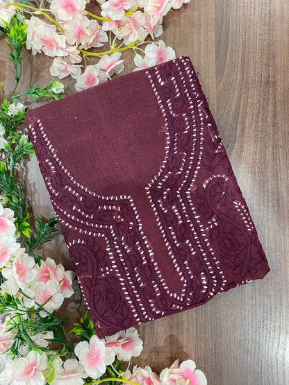 Pure Cotton Unstitched Kashmiri Gala Suit Set with Cotton Dupatta