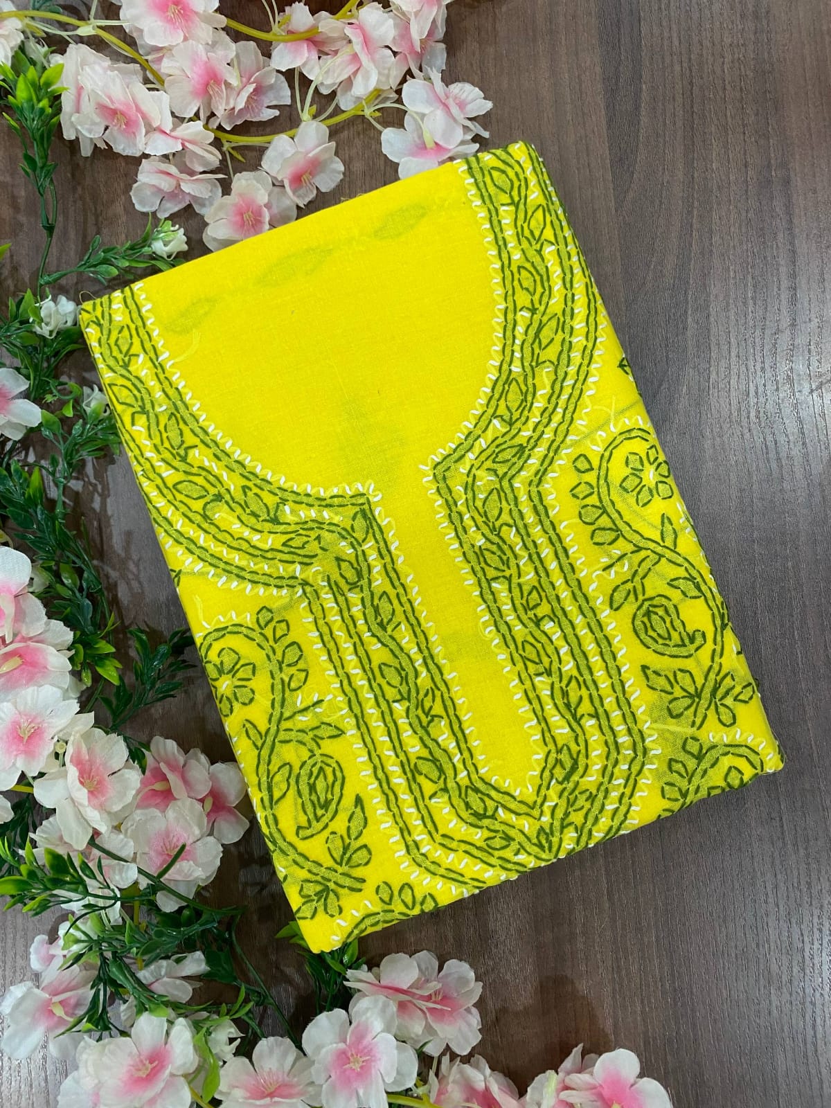 Pure Cotton Unstitched Kashmiri Gala Suit Set with Cotton Dupatta