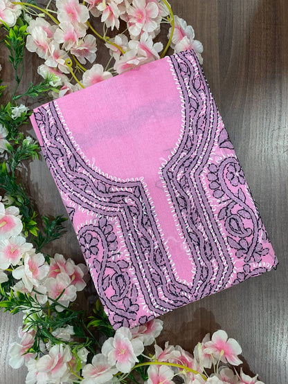 Pure Cotton Unstitched Kashmiri Gala Suit Set with Cotton Dupatta