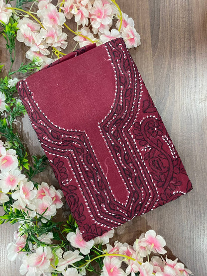 Pure Cotton Unstitched Kashmiri Gala Suit Set with Cotton Dupatta