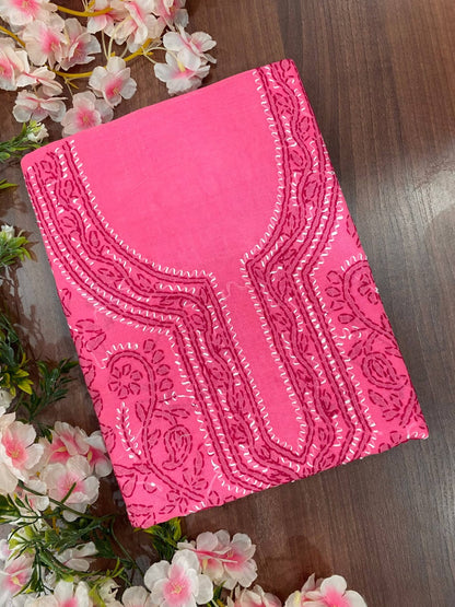 Pure Cotton Unstitched Kashmiri Gala Suit Set with Cotton Dupatta