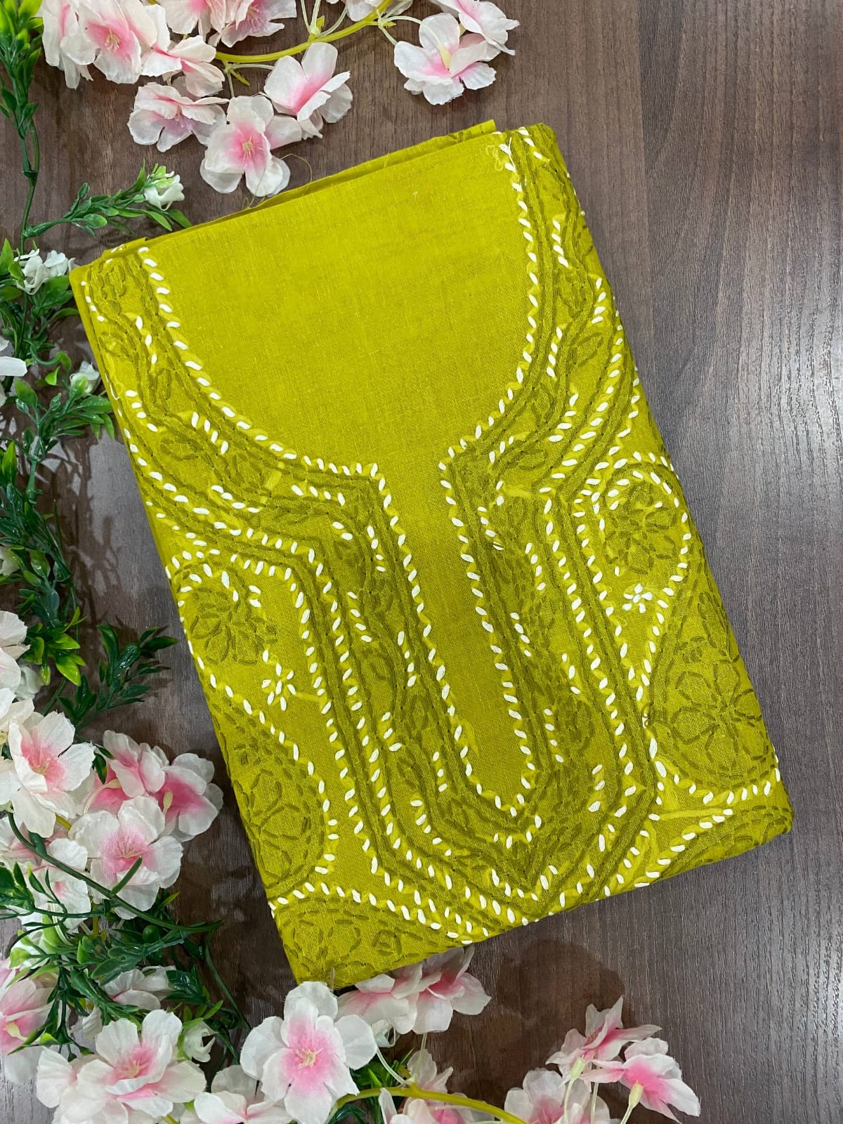 Pure Cotton Unstitched Kashmiri Gala Suit Set with Cotton Dupatta
