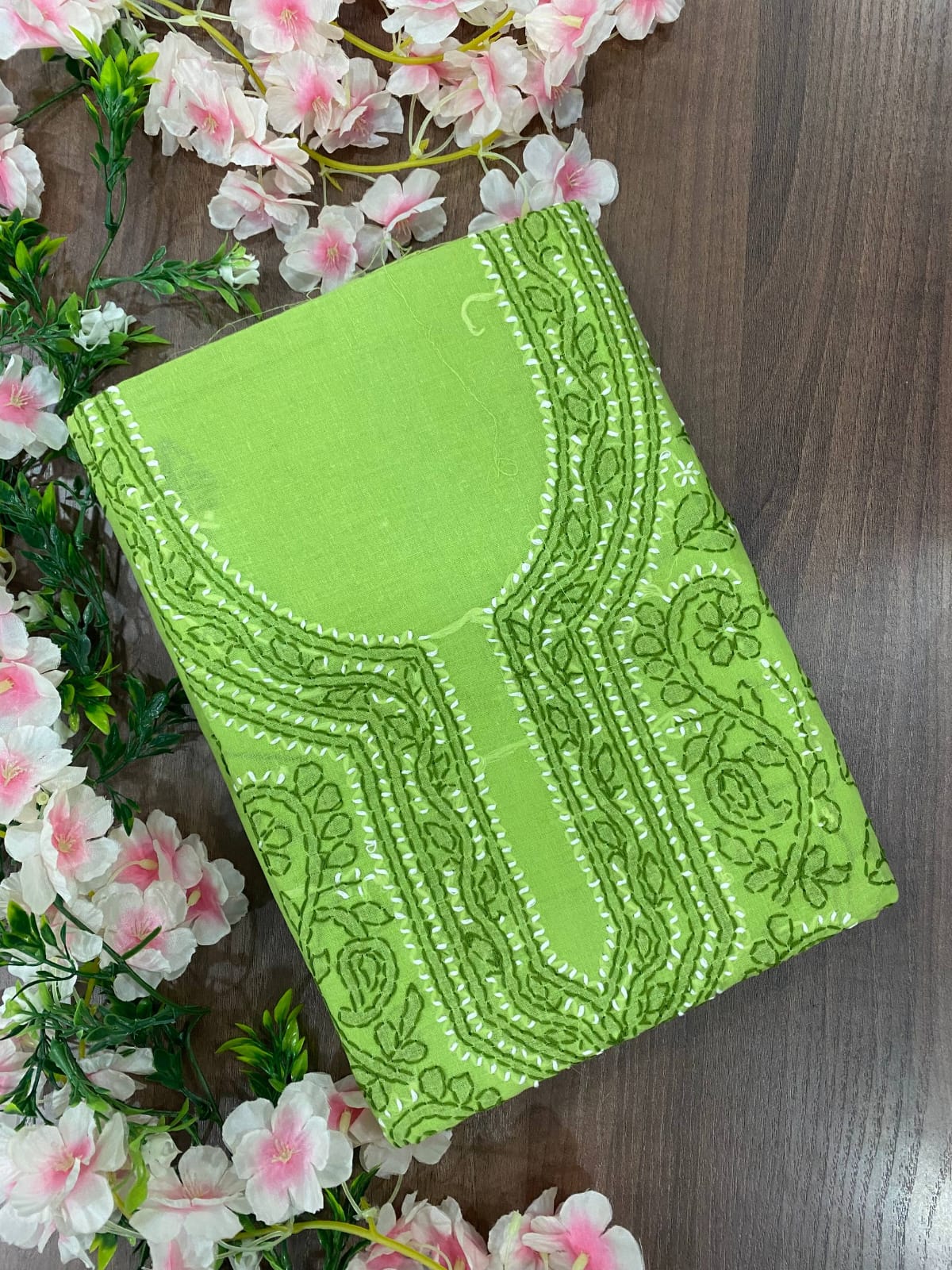 Pure Cotton Unstitched Kashmiri Gala Suit Set with Cotton Dupatta