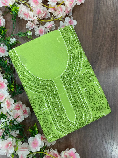 Pure Cotton Unstitched Kashmiri Gala Suit Set with Cotton Dupatta