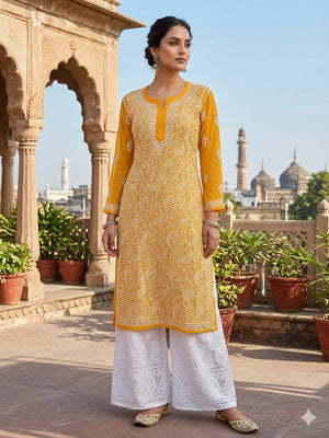 Faux Georgette All-Over Jaal Chikankari Kurti with Heavy Gota Patti Work
