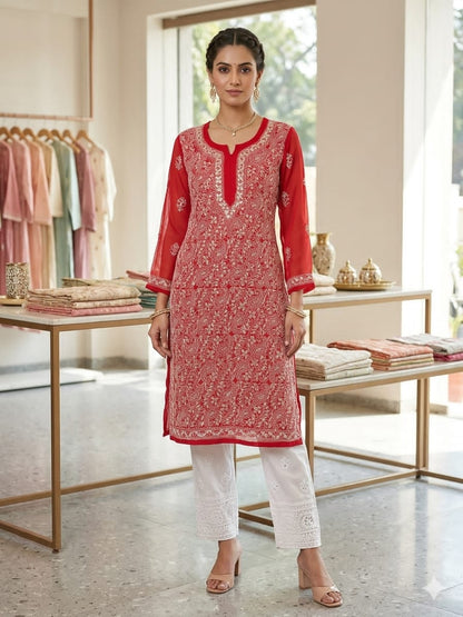 Faux Georgette All-Over Jaal Chikankari Kurti with Heavy Gota Patti Work