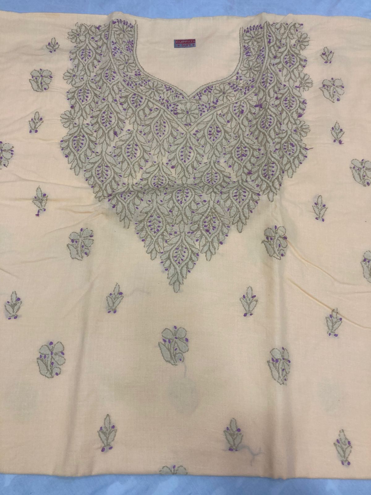 Soft Cotton Gala Booti Hand Embroidered Lucknowi Chikankari Unstitched Suit Piece with Chiffon Dupatta