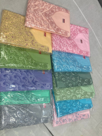 Soft Cotton Gala Booti Hand Embroidered Lucknowi Chikankari Unstitched Suit Piece with Chiffon Dupatta