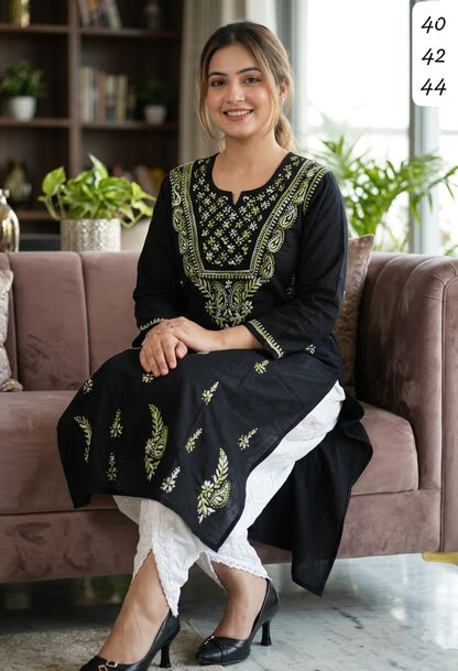 Pure Cotton Hand-Embroidered Chikankari Kurti with Optional White Dhoti Salwar