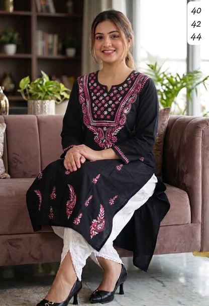 Pure Cotton Hand-Embroidered Chikankari Kurti with Optional White Dhoti Salwar