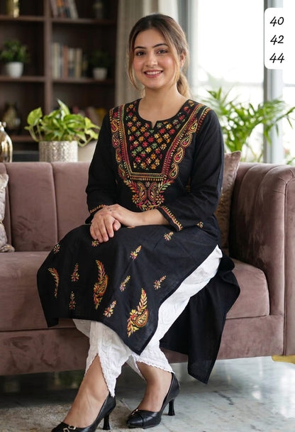 Pure Cotton Hand-Embroidered Chikankari Kurti with Optional White Dhoti Salwar