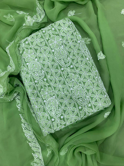 Premium 3-Piece Fine Georgette Lucknowi Chikankari Unstitched Suit Material