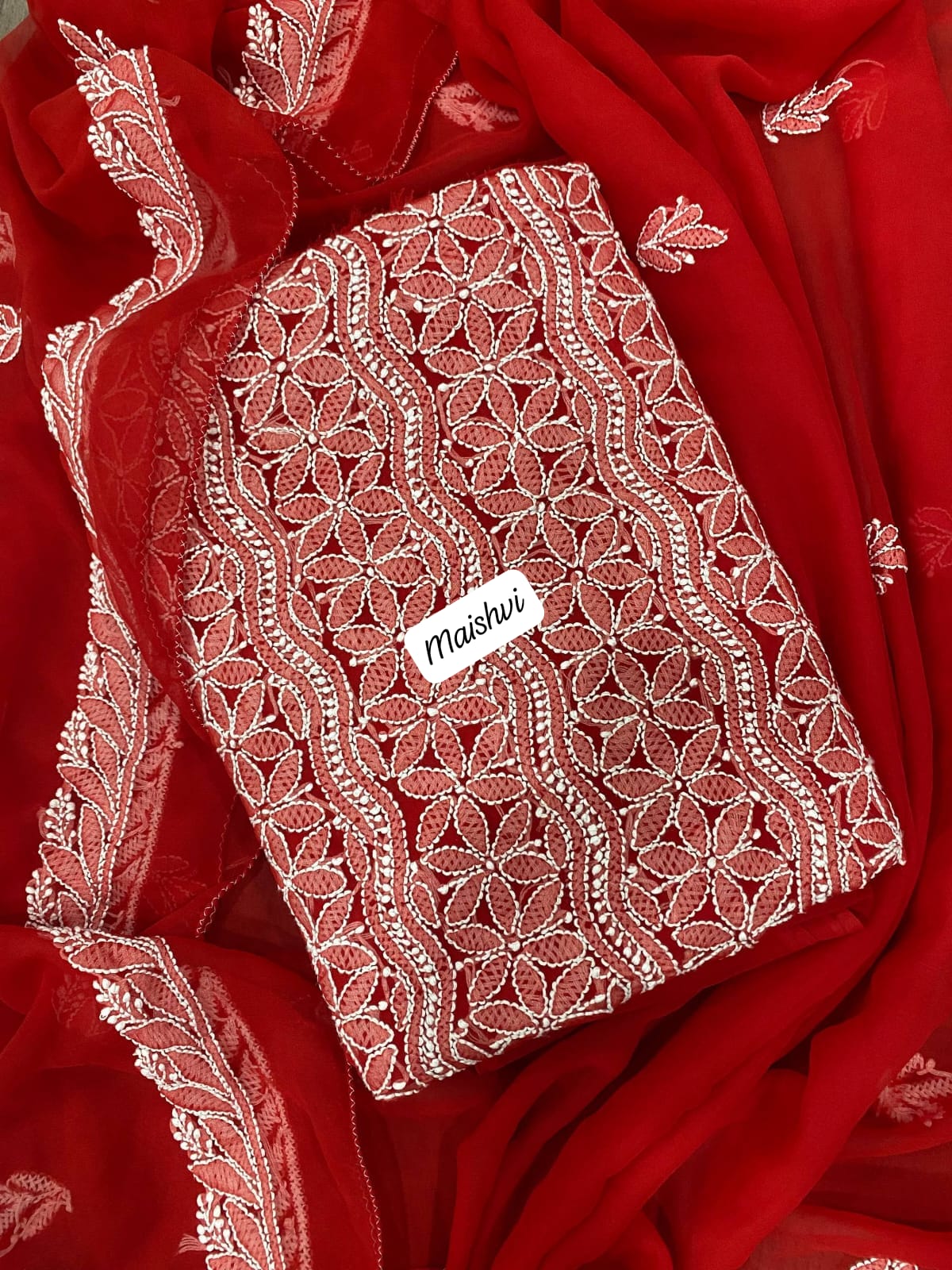 Premium 3-Piece Fine Georgette Lucknowi Chikankari Unstitched Suit Material