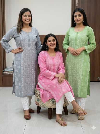 Pure Cotton Panel Jaal Chikankari Kurti with Fine Applique (Daraz) Work