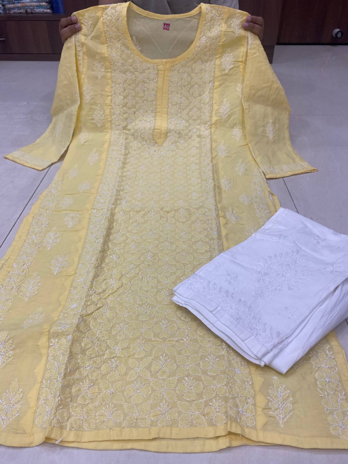 Pure Cotton Panel Jaal Chikankari Kurti with Fine Applique (Daraz) Work