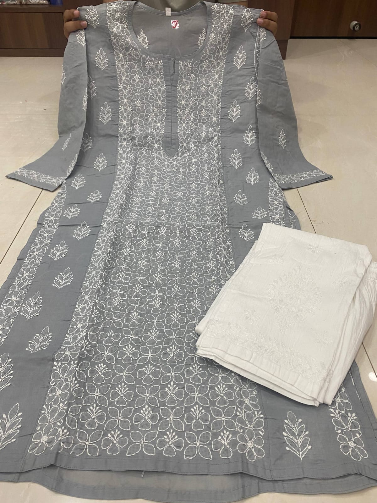 Pure Cotton Panel Jaal Chikankari Kurti with Fine Applique (Daraz) Work