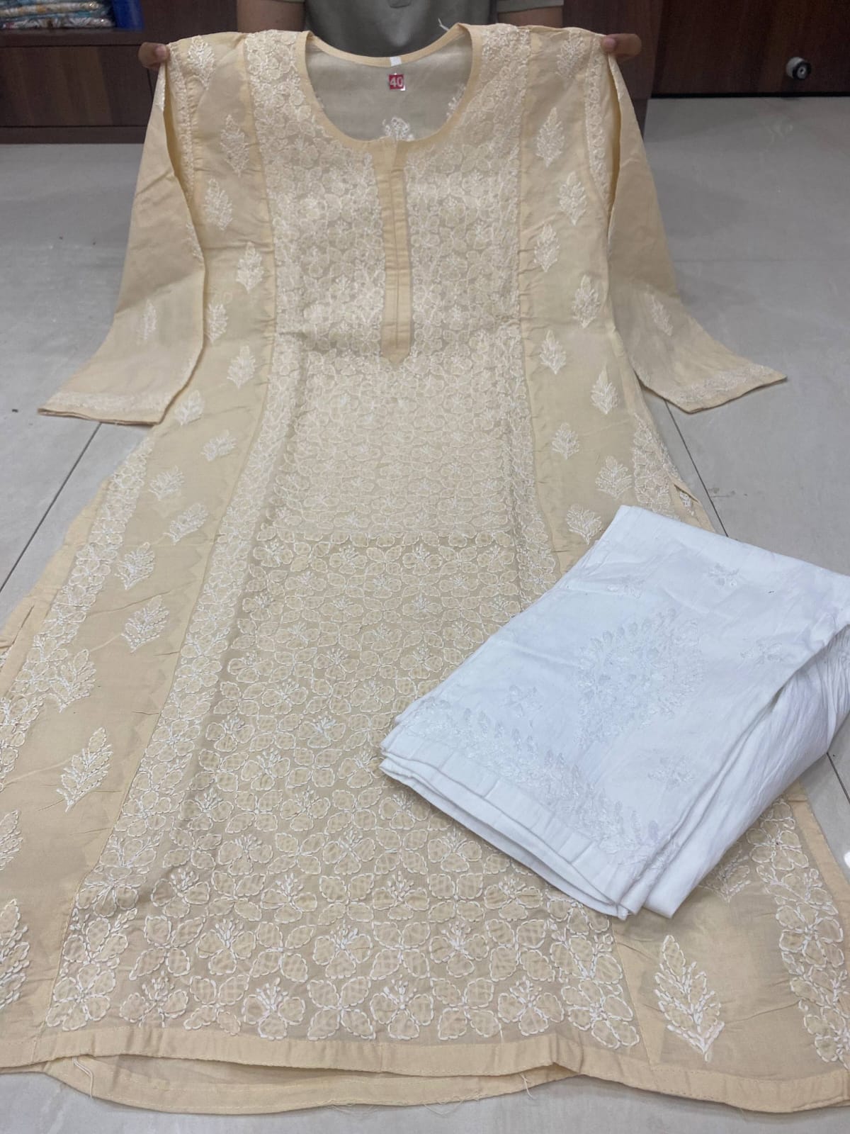 Pure Cotton Panel Jaal Chikankari Kurti with Fine Applique (Daraz) Work