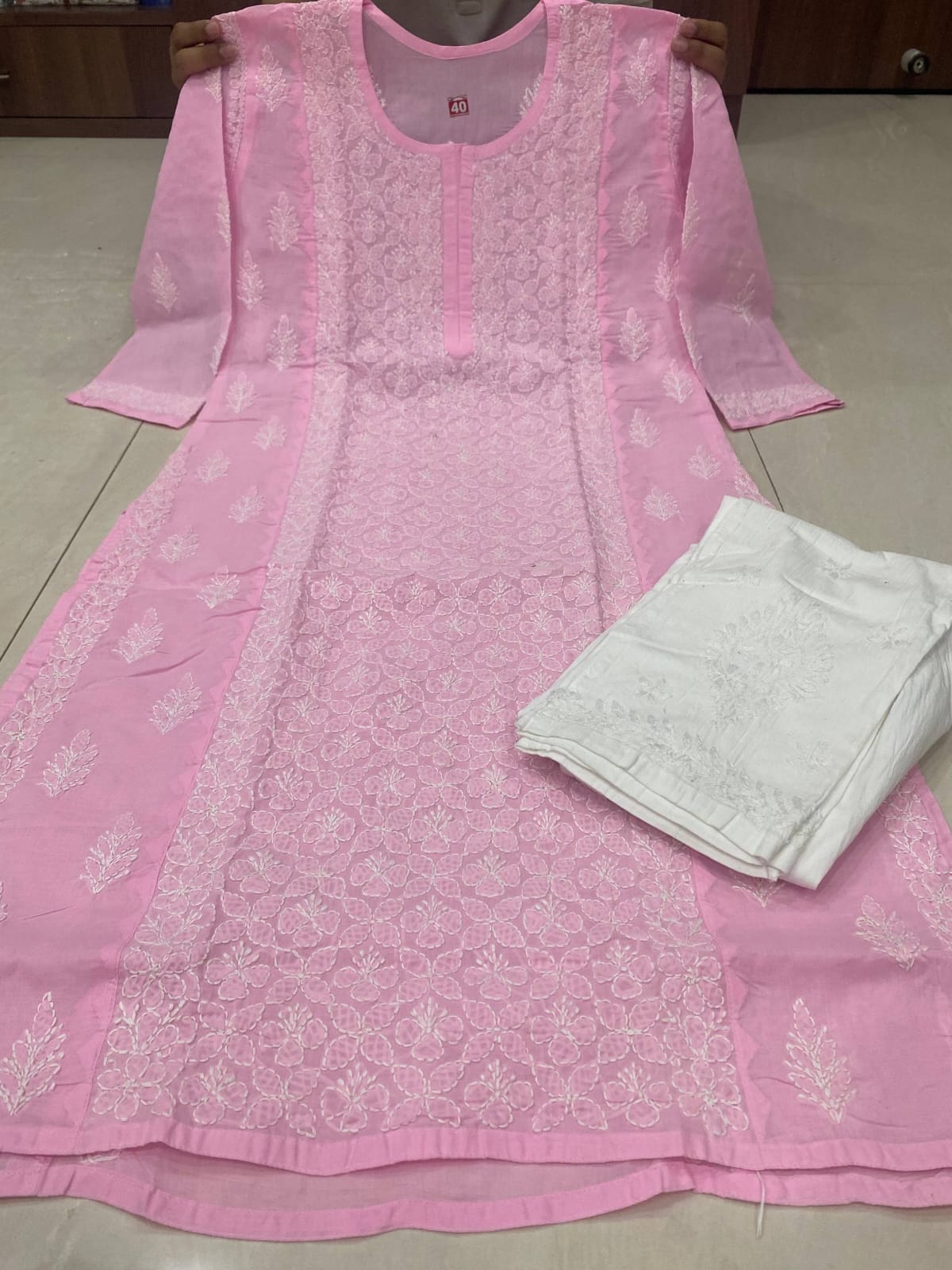 Pure Cotton Panel Jaal Chikankari Kurti with Fine Applique (Daraz) Work